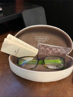 Prescription- Coach Eyeglasses Tortoiseshell Front with Neon Green Temples